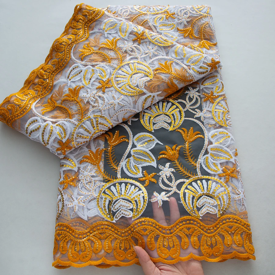 5 หลาแอฟริกันTulleผ้าไหมผ้าลูกไม้ 2025 ใหม่ไนจีเรียภาษาฝรั่งเศสคําตาข่ายSequinsลูกไม้สําหรับเย็บชุดสตรีงานแต่งงาน