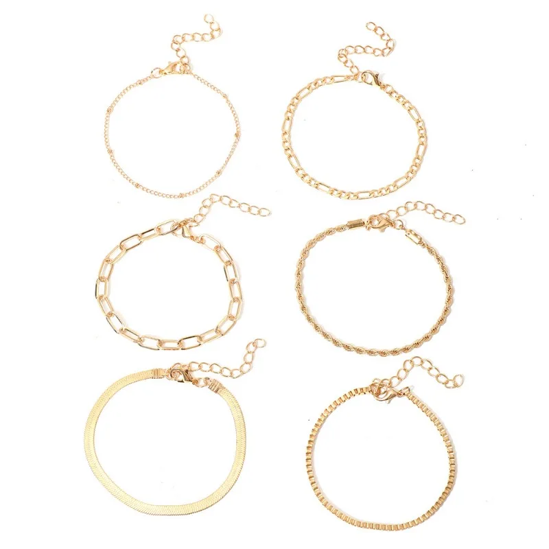 6pcs Multi Layers Thin Chain Bracelet Set Elegant Stackable Hand Chain Jewelry Decoration For Women