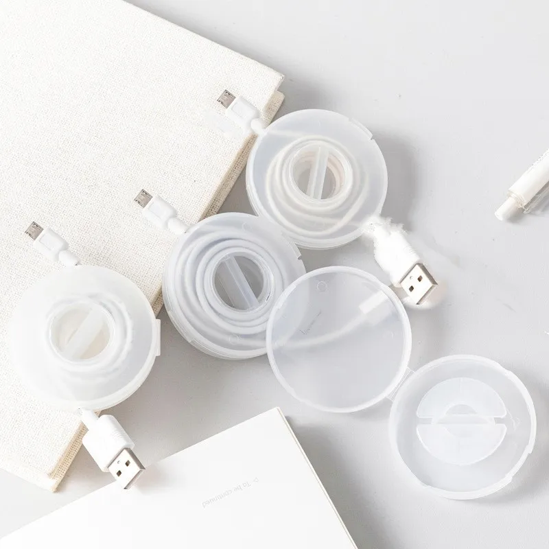 Transparent Round Wire Winder Box Cable Management Retractable Cord Organizer Portable Usb Charger Holder Earphones Cord Storage