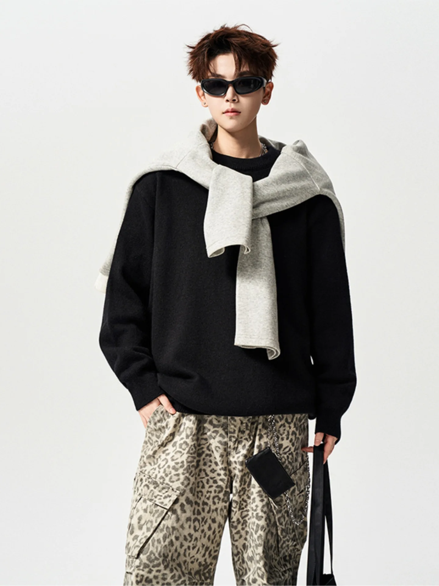 

Loose Fit Men's Knitted Sweater round Ne Pure Color Basic Sle Winter Comfortable Soft Polyester Fiber Long Sve Top