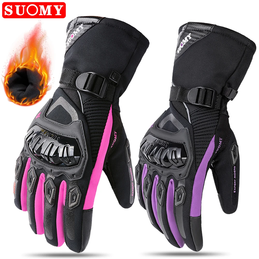 SUOMY Winter Warm Women Pink Motorcycle Gloves 100%Waterproof Lady Teens Girls Purple Motocross Motorbike Racing Riding Gloves