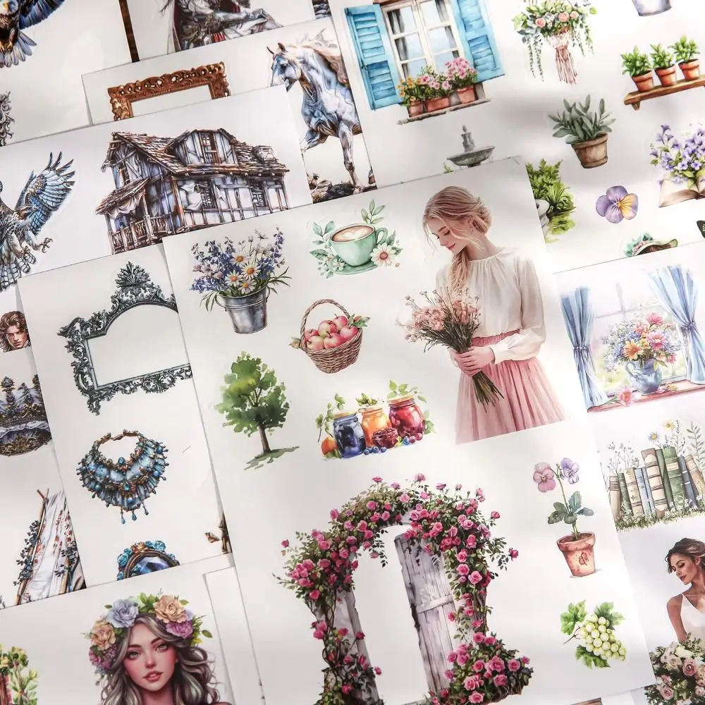 20Sheets/book Sticker Book Handbooks DIY Large Size Flower Character Stickers Scrapbooking Decor Beautiful PET Stickers Set