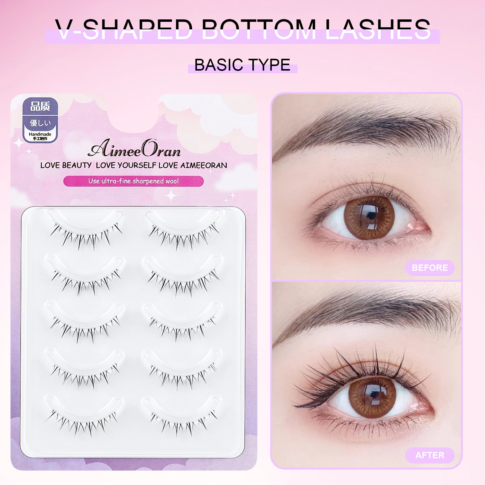 Pestañas postizas inferiores realistas de manga para mujer, pestañas postizas de simulación Premium, perfectas para maquillaje de ojos de cosplay, 5 pares