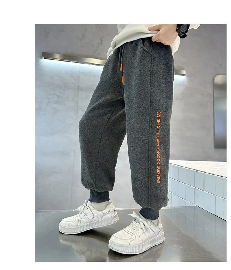 Boys Lambswool Thick Pants Winter Teenager Padded Plush Velvet Cotton Sports Trousers Big Kids Warm Snow Clothing 5-14 Years