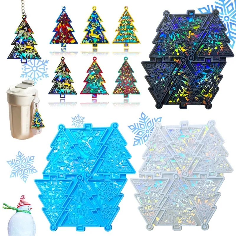 Ciondolo albero di natale olografico stampi in Silicone fai da te fatti a mano decorazione natalizia ornamento torta cottura stampo in resina artigianato