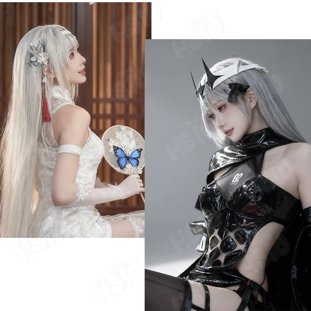 วิกผมคอสเพลย์มาริแอนน์ HSIU 70 ซม. ผมยาวสีเงิน วิกผมสังเคราะห์+หมวกวิกผม เกม NIKKE เทพีแห่งชัยชนะ มาริแอนน์ คอสเพลย์