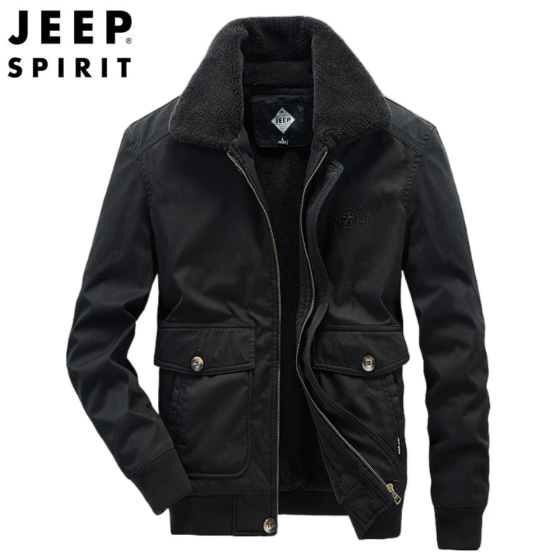 JEEP SPIRIT men jacket autumn winter plus velvet thickening outdoor leisure lapel cotton high-quality cold-proof warm clothes