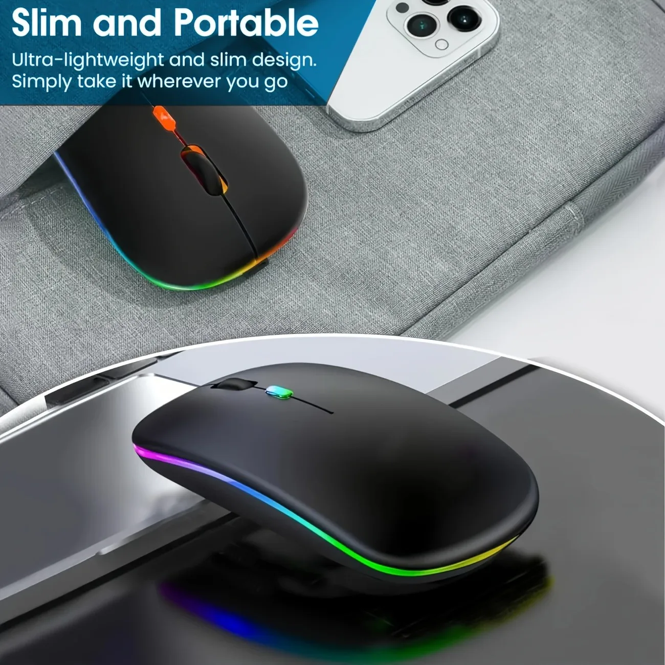 Rato sem fio bluetooth com luz de fundo led mouse com adaptador usb 2.4ghz mouse para jogos adequado para mac/laptop/windows (2 peças)