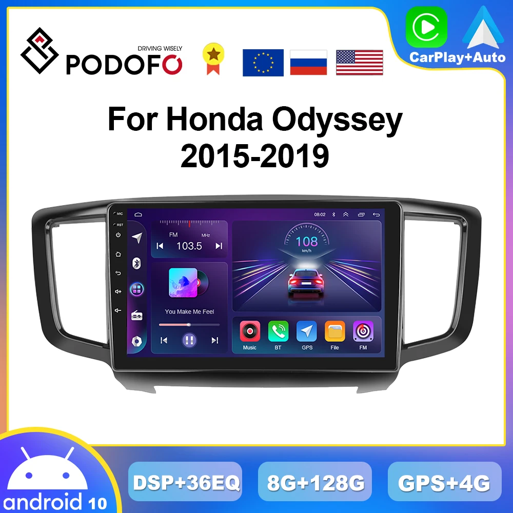 

Podofo 8G+128G CarPlay Radio For Honda Odyssey 2015-2019 Android Multimedia Player 4G GPS Stereo 2din Head Unit AI Voice DSP RDS