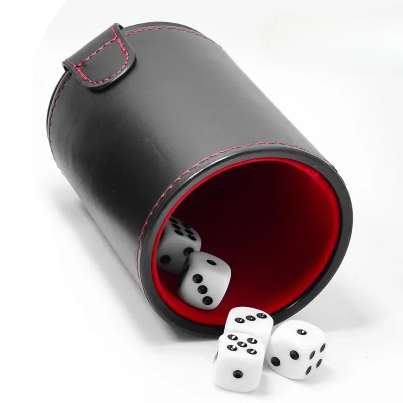 1 Set Double Layer Dice Cups New Black PU Leather Red Flannel Dice Cup Bar Game Supplies With 5pcs Dices