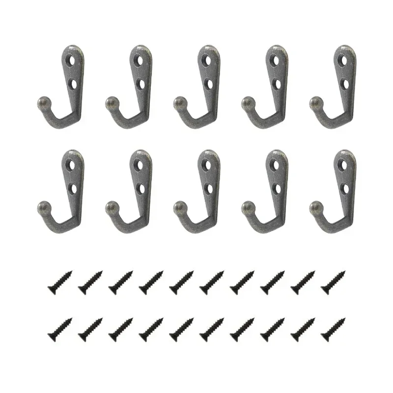 

10Pcs Wall Mounted Hooks Retro Single Prong Hook Heavy Duty Screws Hook for Robe Coat Hat Holder Keys Hanger Kitchen Bathroom