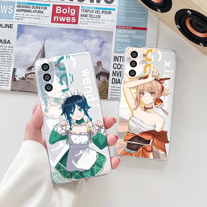 Чехол для телефона Genshin Impact Klee Venti для Samsung S23 S22 S21 S20 FE Ultra Pro Lite S10 5G S10E M52 Plus, прозрачный чехол