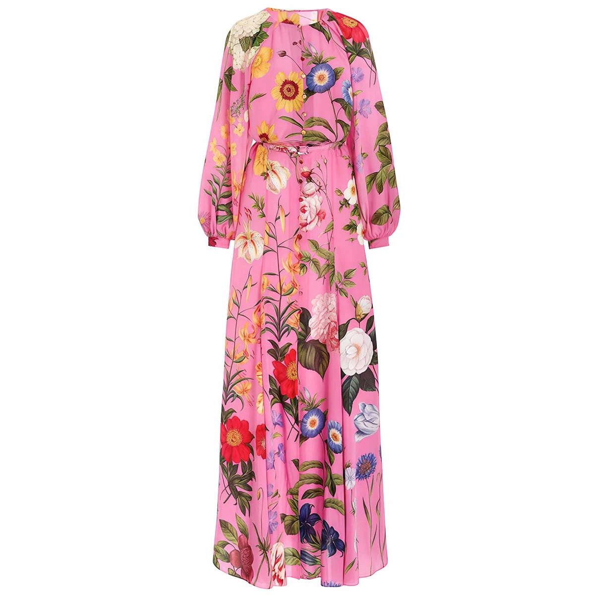 Retro Lantern Sve Dr Gonna lunga da donna con stampa floreale lunga Sve rotonda Ne con cintura a vita alta A-Line coreana Sle Co...