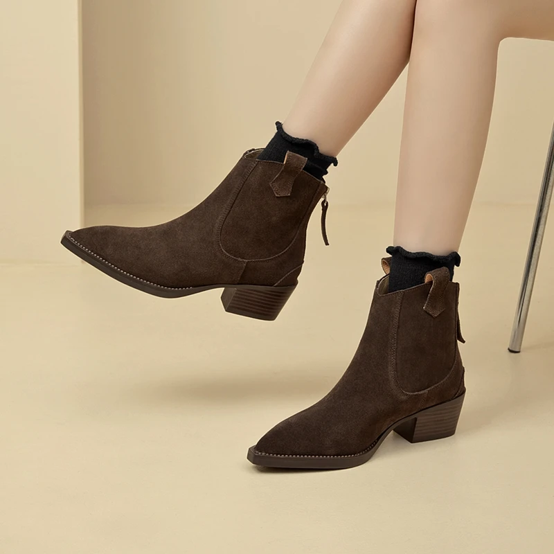 AIYUQI Damen-Stiefeletten 2026, neue Western-Cowboy-Stiefel mit spitzer Zehenpartie und Reißverschluss für Damen, Arbeitsstiefel mit Blockabsatz für Damen – Detail 6