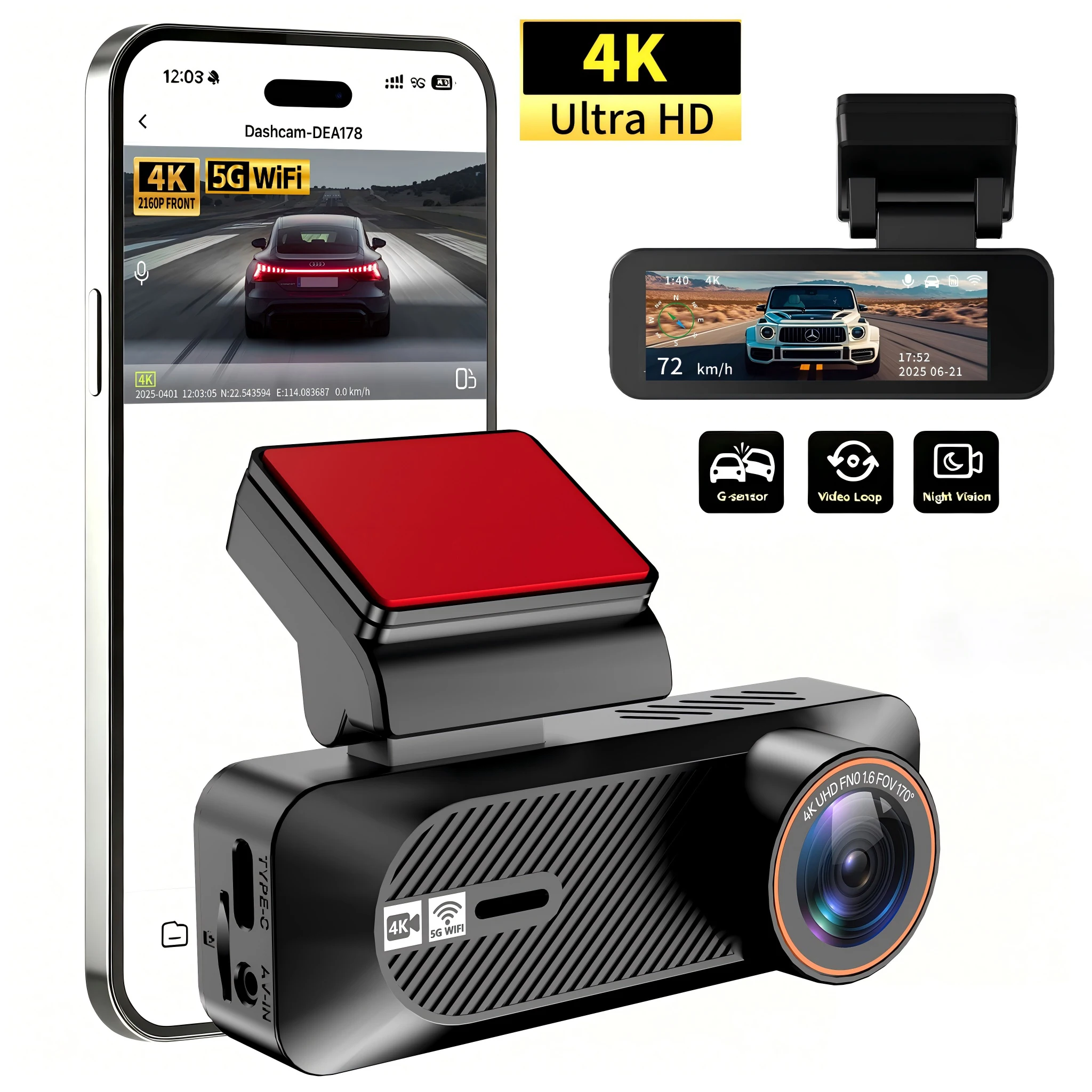 Aprilboy Dash Cam Front 4K And Rear 1080P Dual Lens WiFi GPS Car Camera For 24H Parking Monitor Car DVR Night Vision Recorder