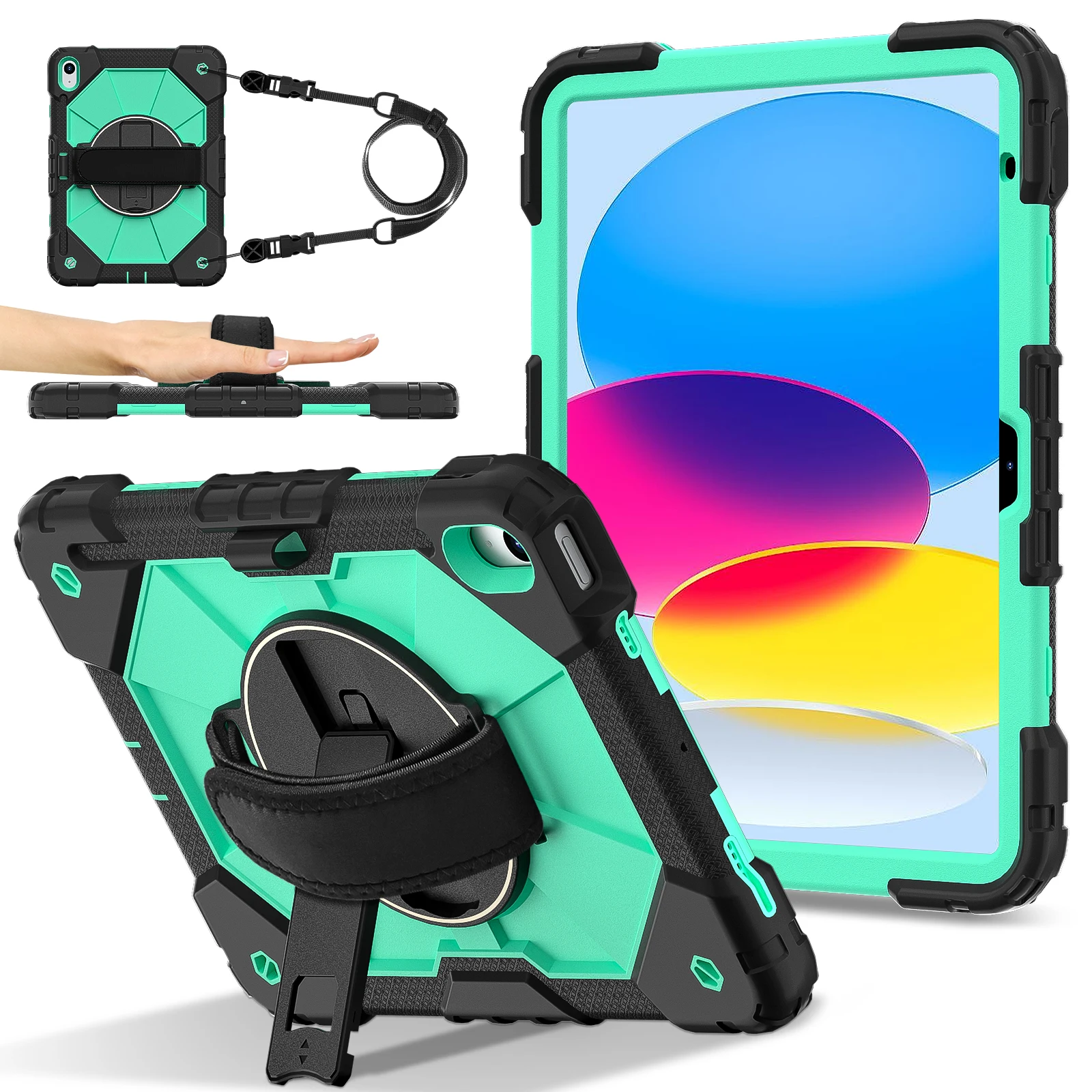

360 Rotatable Case Universal For iPad 2025 (A16) 11inch 11th 10.9 2022 10th Gen 3-Layers Hybrid Cover With Hand Shoulder Strap