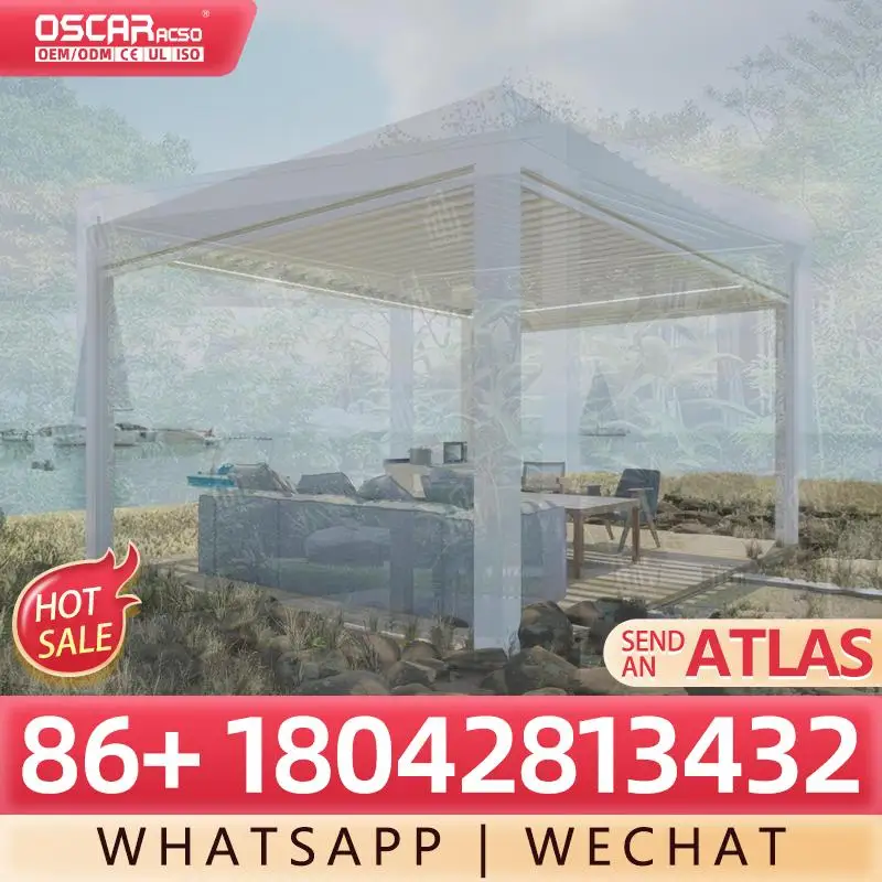 

Биоклиматическая моторизованная беседка с водонепроницаемой рамкой с автоматическим отверстием RGB порошкового покрытия Роскошная садовая беседка для патио на заднем дворе