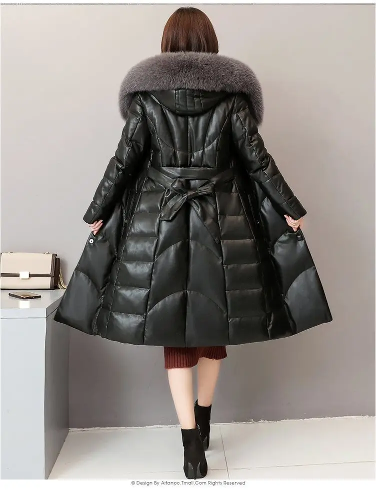 Women Warm black Winter Coat Imitation Fox Fur Collar pu Thick Leather Jacket Women Clothing Plus Size Winter Jacket