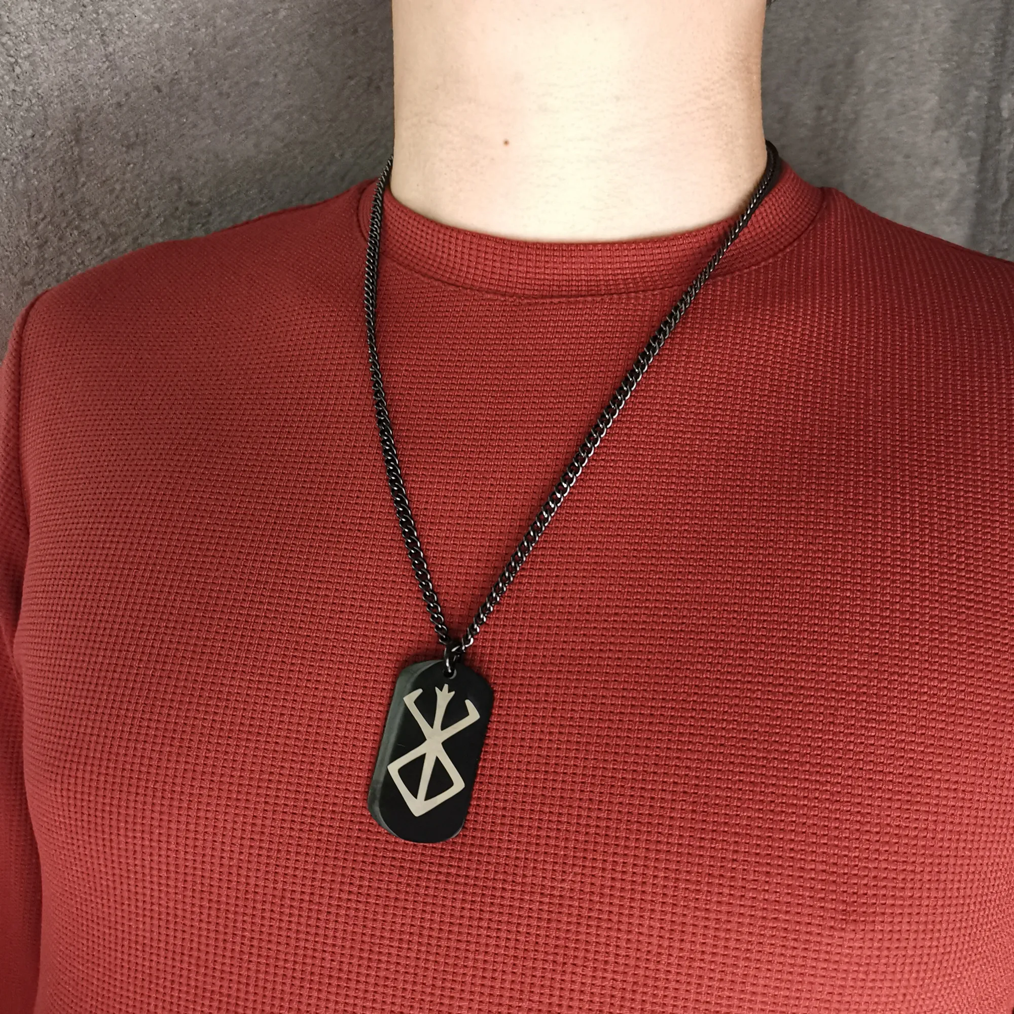 Cool Dog Tag Necklace Religious Trident Pendant Stainless Steel Ancient Greek Amulet Charm For Mens Black Curb Chain 24'