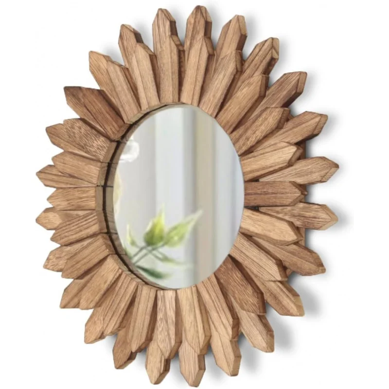 

LOSOUR 12 inch Rustic Round Wood Decorative Sunburst Mirror Boho Home Farmhouse Wall Decor for Bedr