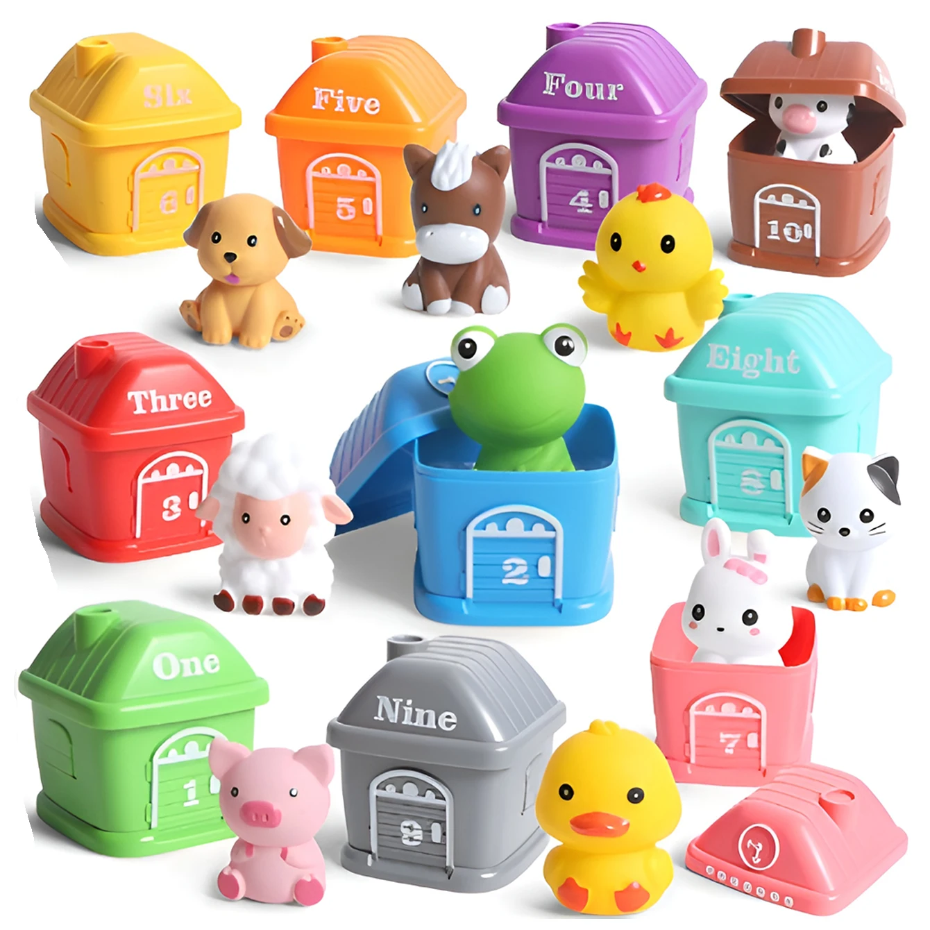 Children\'s Animal Finger Sleeve Doll Color Number Matching House Fun Cognitive Classification Puzzle Early Education Toys