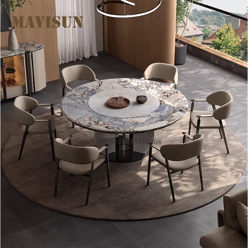 

Italian Style Stainless Round Dining Table 120 Cm Stainless Steel Frame Marble Tabletop For Home Villa Stainless Dining Table
