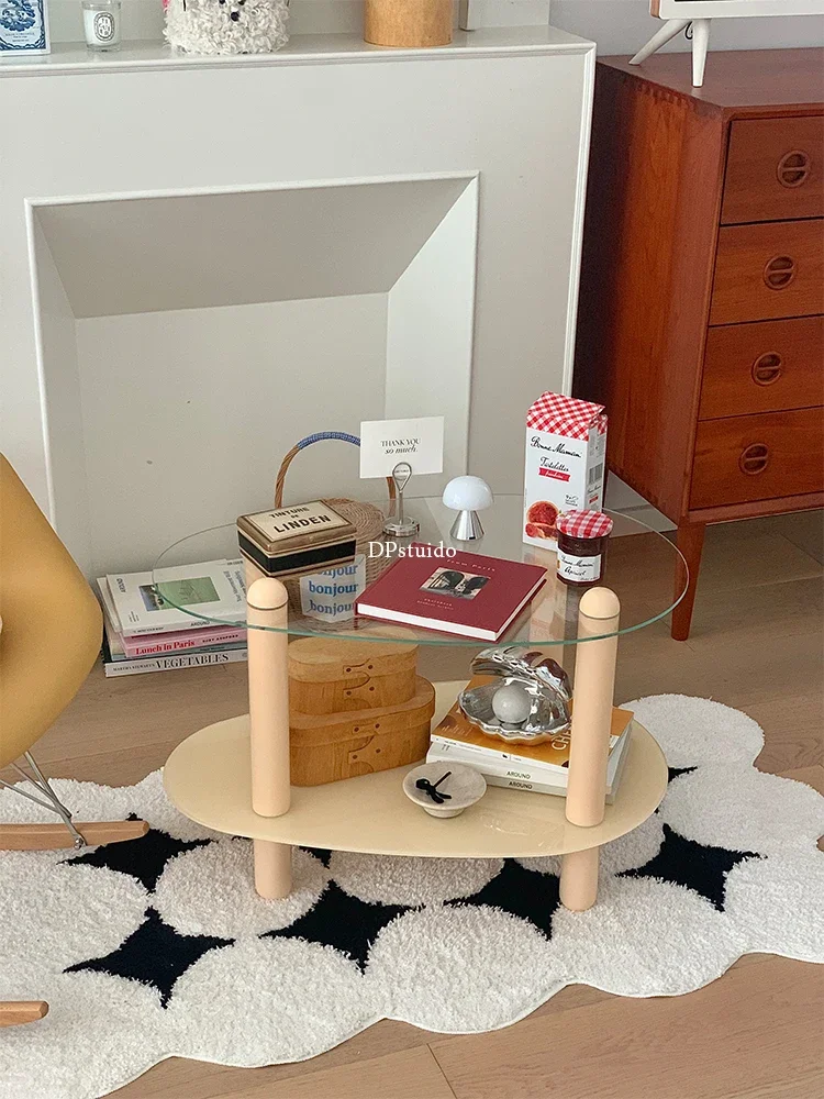 Water drop coffee table Korean version household living room simple small apartment double-layer special-shaped table cream wind