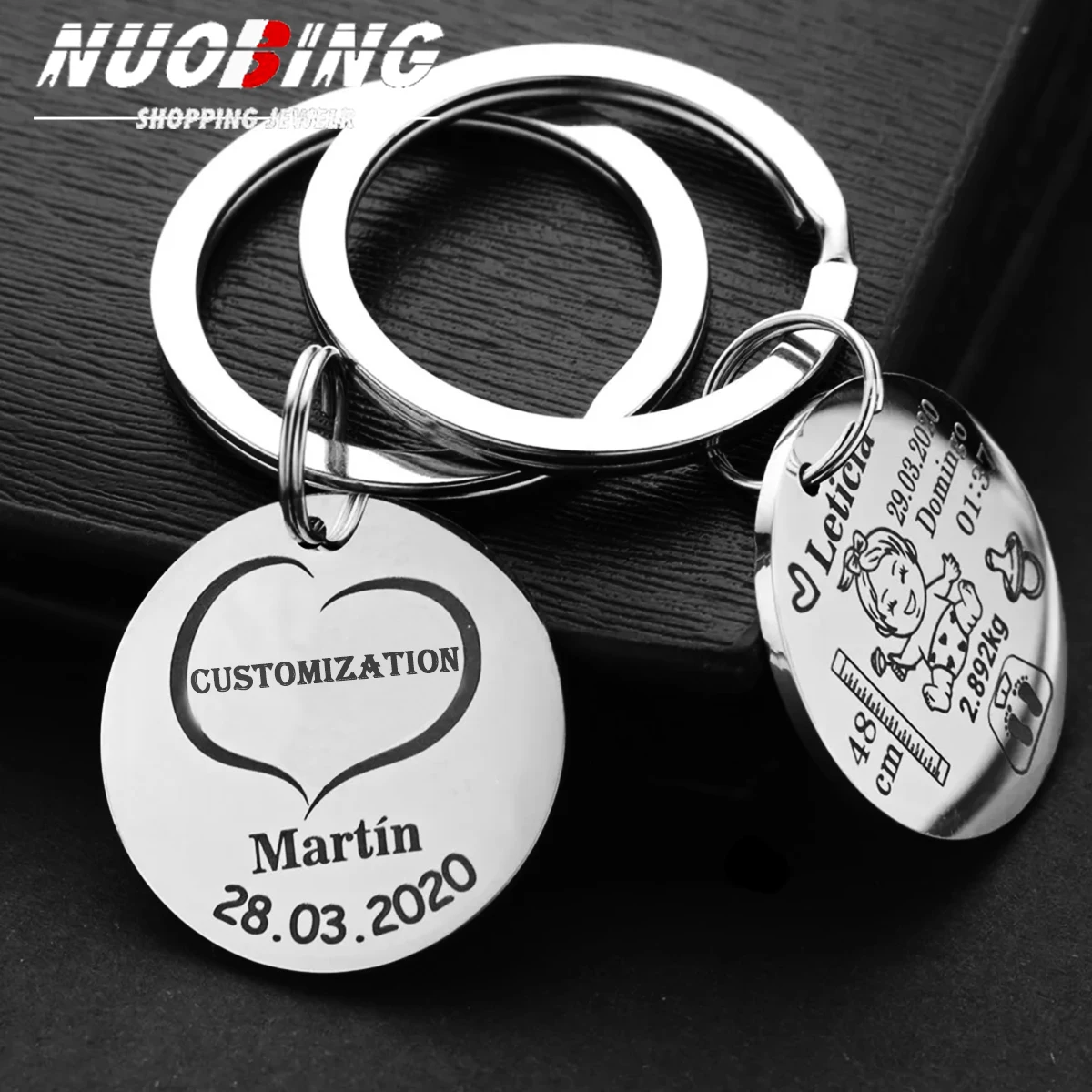 

Personalize Keychains 3D Engrave Stainless Steel Keyrings Text Name Date Logo Custom Key Chains Rings Love Gift