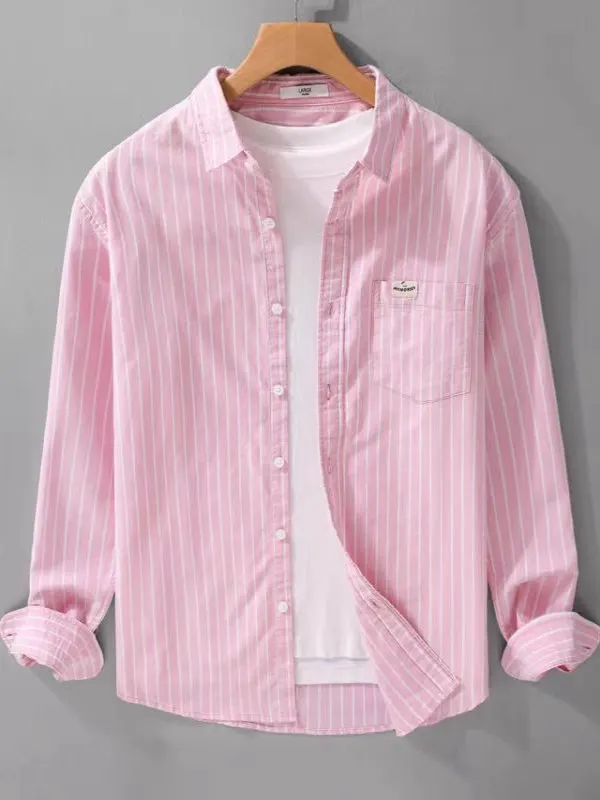 Casual Striped Men's Long Sleeve Shirt Lightweight Breathable Loose Fit Summer Fashionable Artistic Personality Casual Shirt