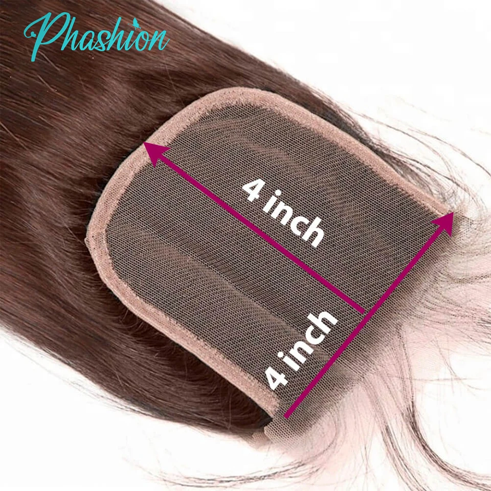 Phashion 26 28 Zoll Chotolate Brown Body 4x4 5x5 Spitzenverschluss # 4 glattes 13 x 4 Spitzenfront-Echthaar, transparent, 100 Remy-Haar – Detail 4