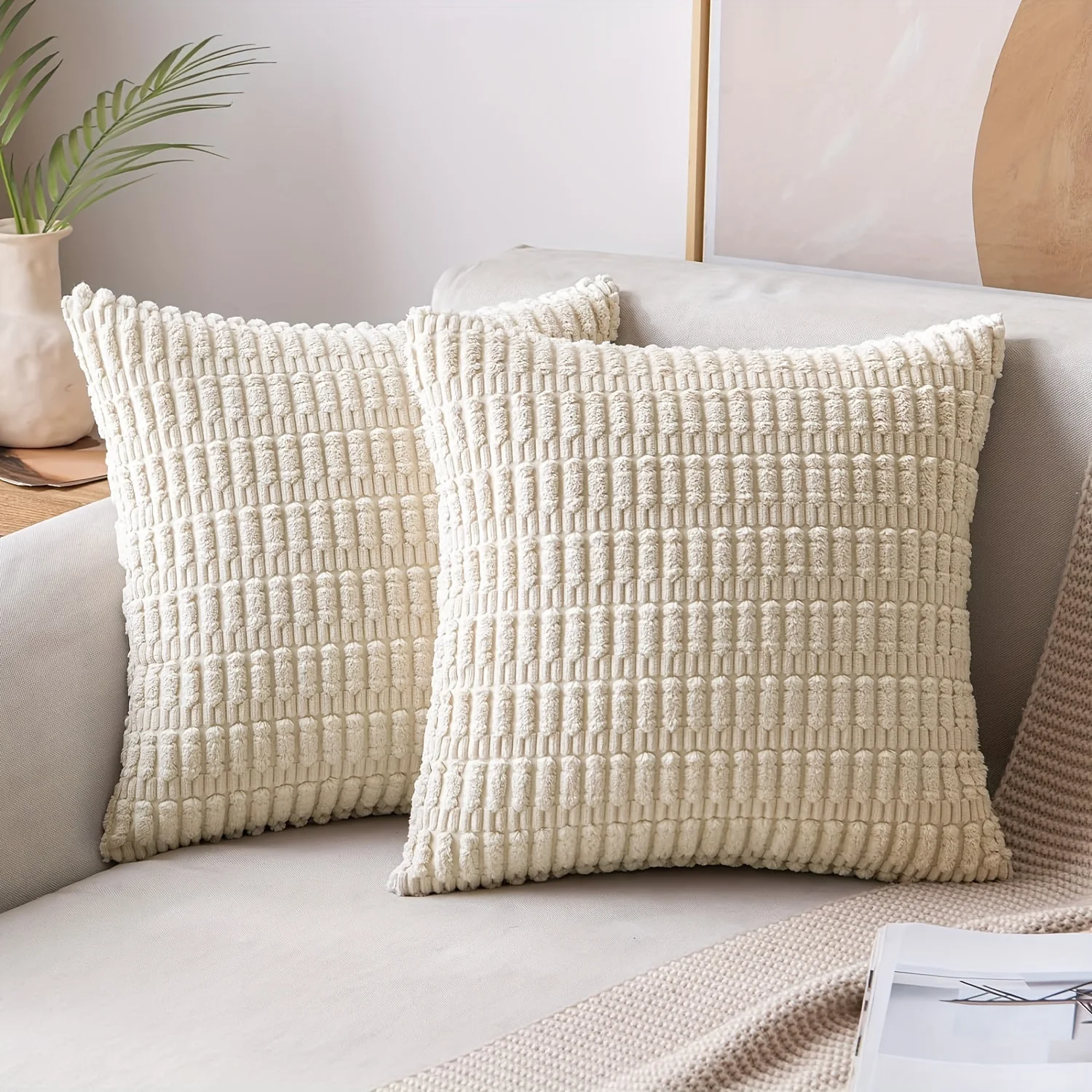 1pcs 40x40CM Soft Corduroy Decorative Throw Pillow Cover, Modern Farmhouse Bohemian Stripe Pillow Cover for Sofa Living Room
