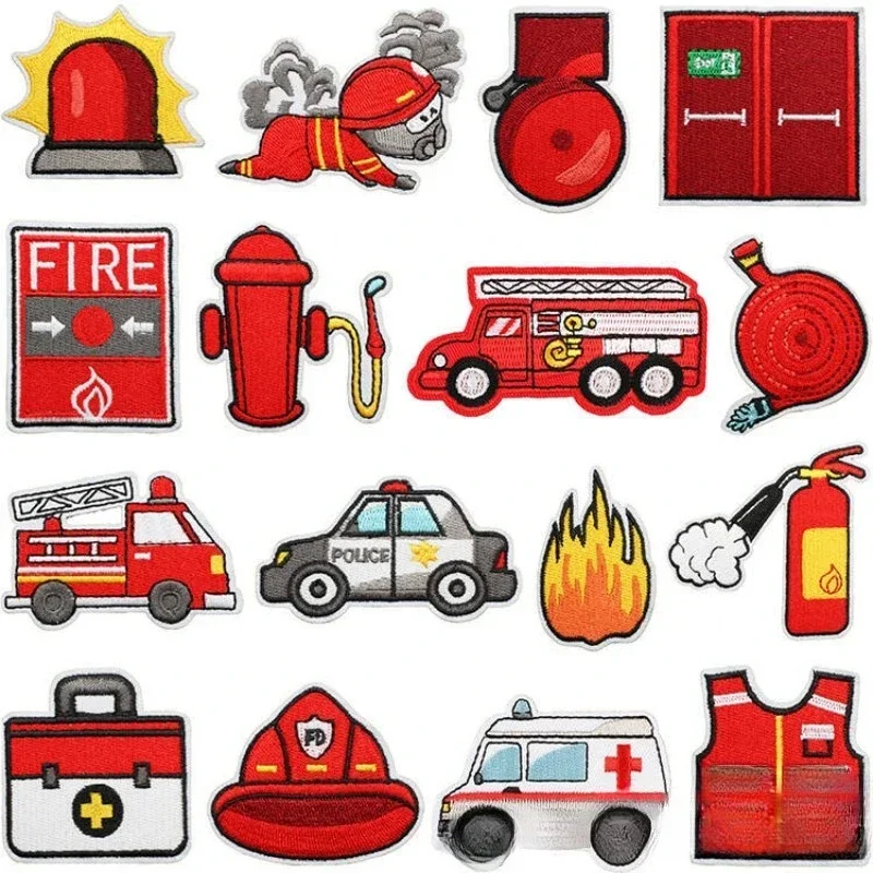 Fire Awareness Education Embroidery Cloth Sticker Fire Truck Cute Firefighter Alarm Computer Embroidery Chapter Boy