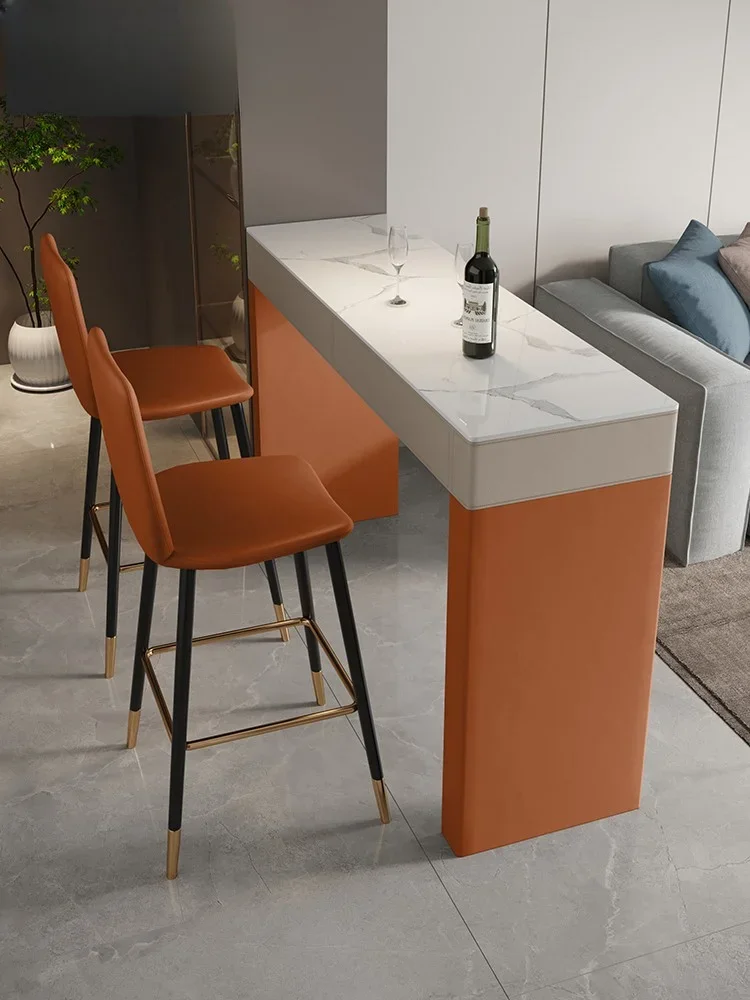 Italian-style rock-plate island dining table integrated household saddle leather bar with modern long table with pumping storage