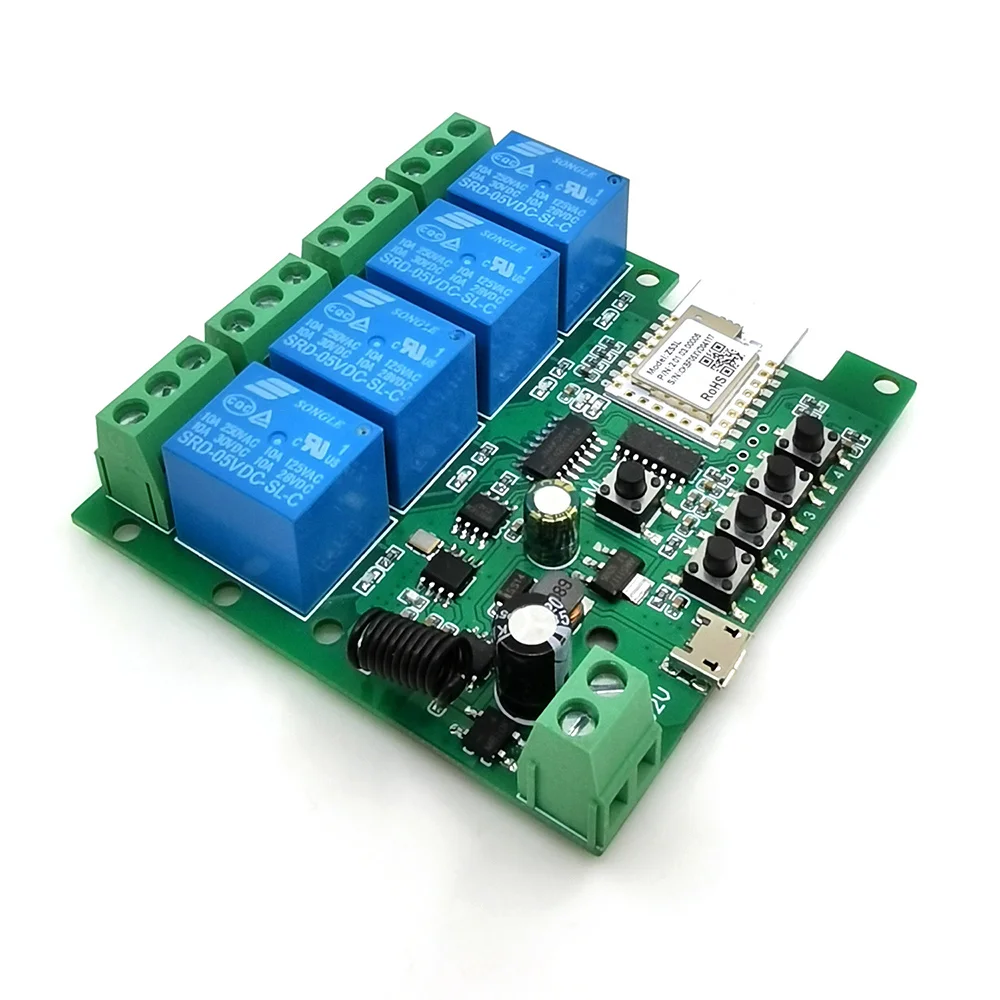 A42T-4CH Zigbee Smart Light Switch Module DC 5-32V RF433 Receiver 10A Relays Work With Alexa Assistant,Tuya Smart Life