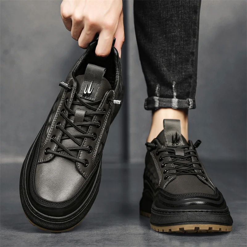 STRONGSHEN Men Casual Leather Shoes Outdoor Platform Sneakers Fashion Loafers Walking Shoes Man Driving Work Shoes Footwear