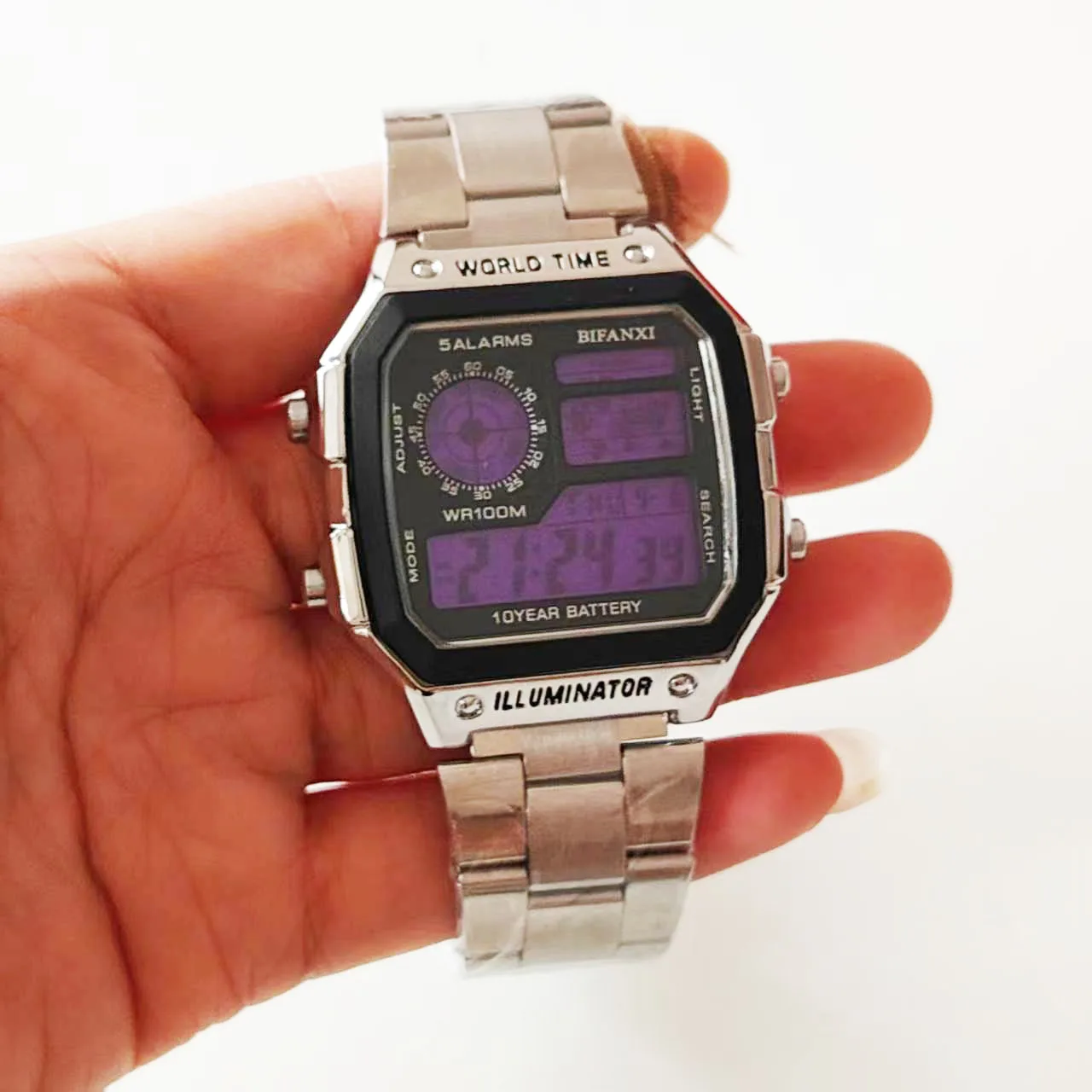 

Creative Trendy Square Silver Watch, Male Couple Electronic Watch