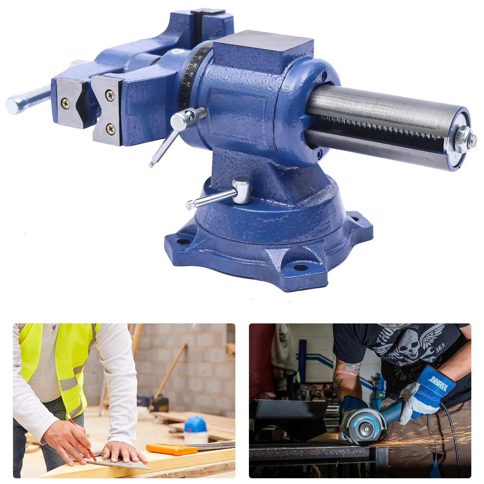 Morsa da banco affidabile Morsa girevole doppia con testa/corpo per carichi pesanti Ruota a 360 gradi in ghisa durevole, antiscivolo, gamma di ganasce da 3,94 pollici