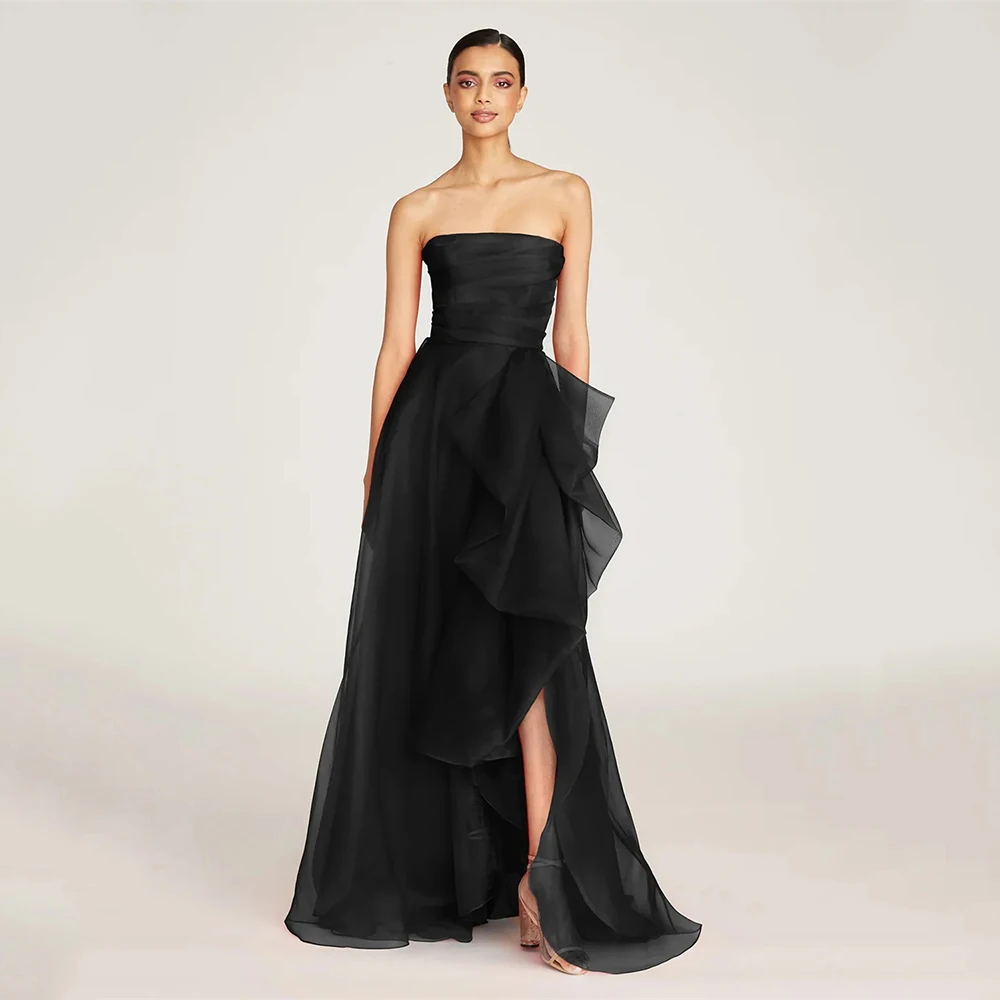 

Yipeisha Retro Fashion Sexy Strapless Tulle Formal Party Gowns Backless Draped Sexy Front Middle-Split Evening Gowns