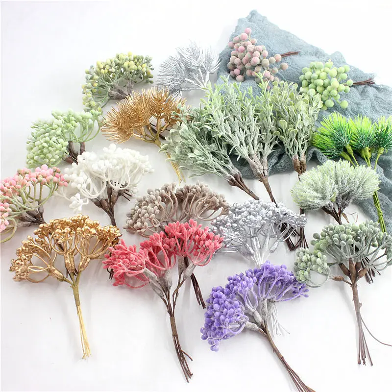 

Fake Branches Simulati Leaf Wedding Props Home Artificial Landscaping Pine Needle Berry Hang Frost Flower Tree Branches Leaves