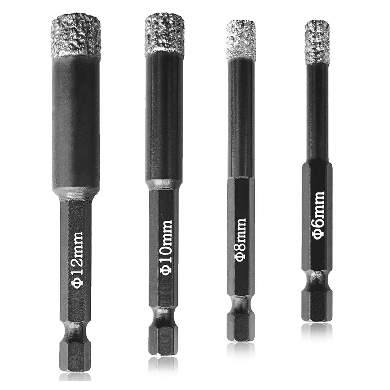 Black Drill Bits 4Pcs - (6Mm), (8Mm), (10Mm), (12Mm) - Hex Shank - Tile Drill Bits