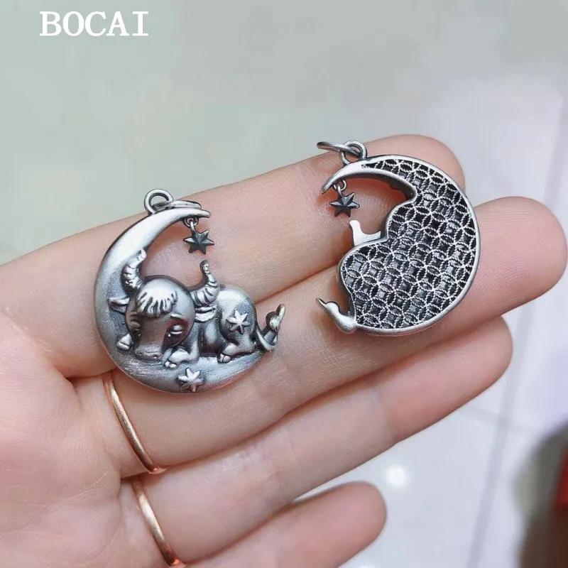 

BOCAI S999 Sterling Silver Vintage Hollow Out Dream Come True Zodiac Bull Pendant Men's and Women's Gift