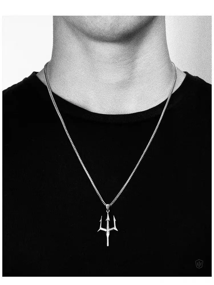 Fashion Myth Poseidon Poseidon Trident Harpoon Pendant Necklace Punk Hip Hop Trendy Casual Jewelry for Men