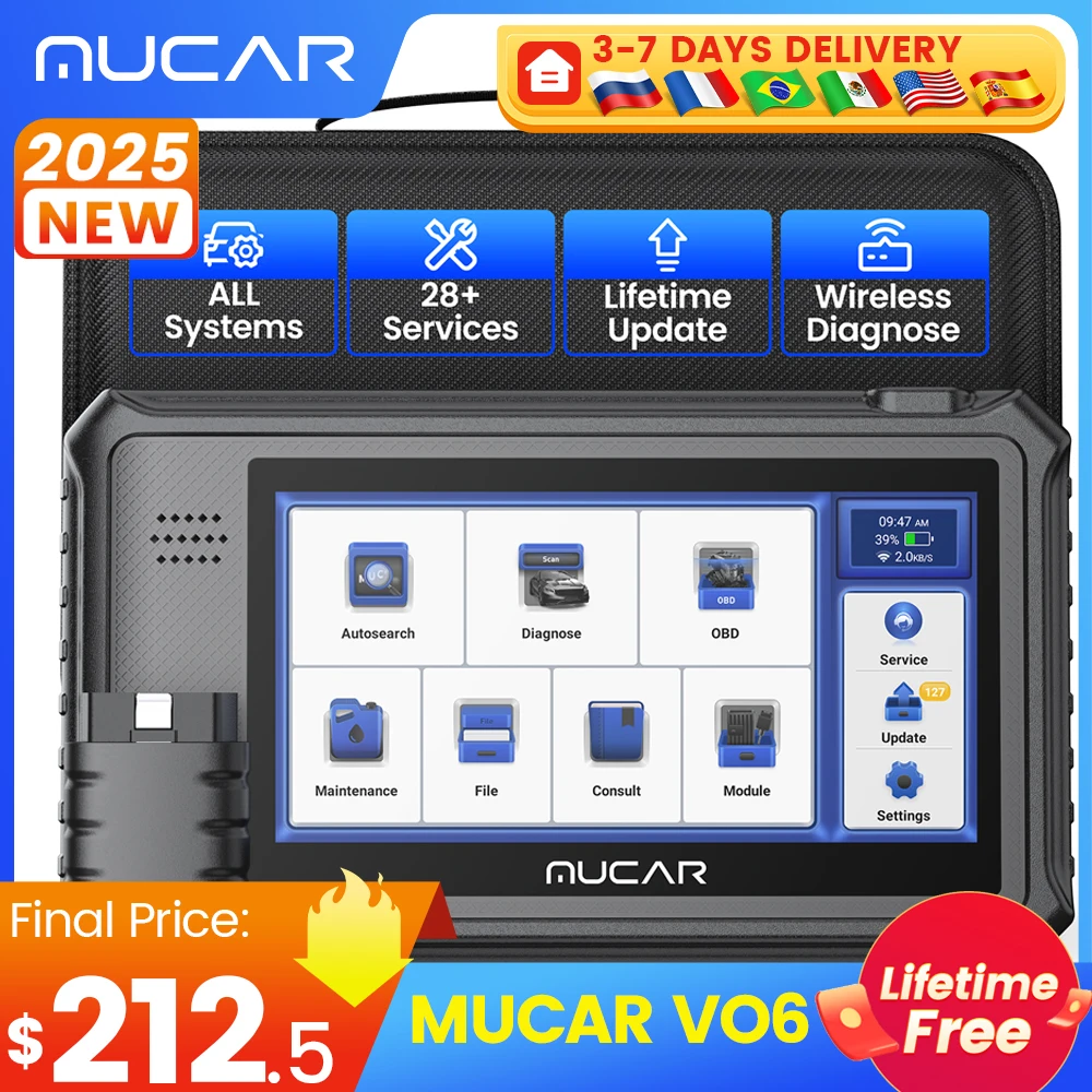 

MUCAR VO6 OBD2 Diagnostic Tool Full System Diganosis 28 Reset Maintenance Service Lifetime Update Free for All Car