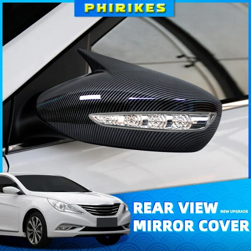 For Hyundai Sonata DN8 2011-2014 Rearview Side Mirror Cover Wing Cap Exterior Door Rear View Case Trim Shell Carbon Fiber Look