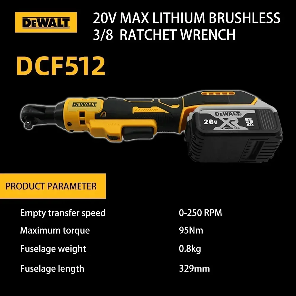 Dewalt DCF512 1/2 인치 브러시리스 래칫 직각 렌치 LED 무선 드라이버 가변 속도 전원 렌치 20V 전동 공구