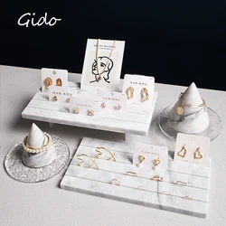 Earrings Display Stand Shop Display Props Creative White Marble Earrings Card Slot Board Jewelry Rack