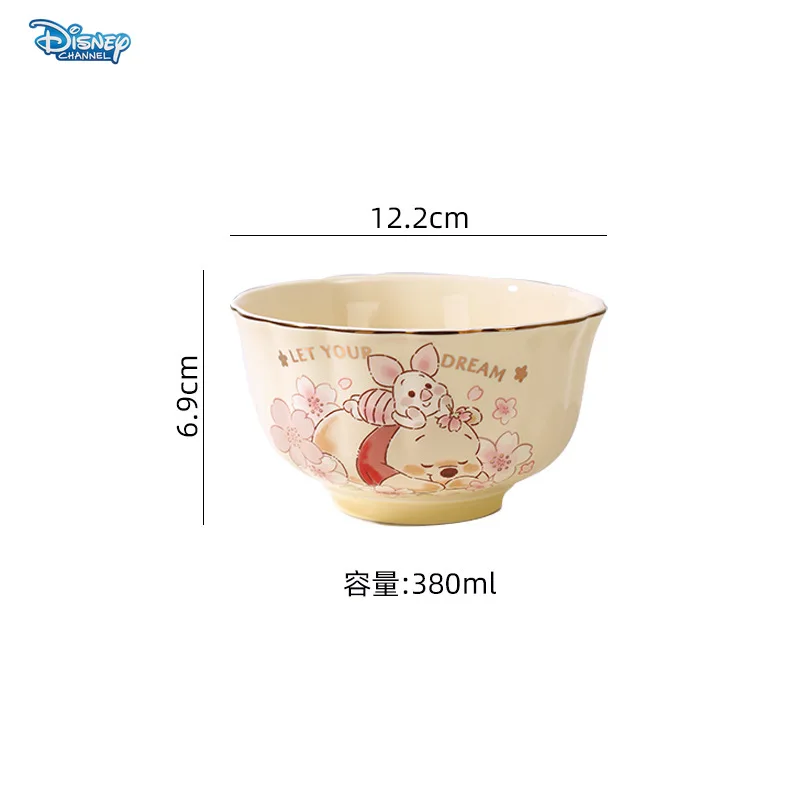 Disney 4.8 in Winnie the Pooh Ceramic Bowl Children's Large Capacity Tableware Household Gold Rimmed Rice Bowl Kitchen Tableware