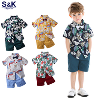 Boys Clothes Sets Infant Kids Floral Print Short Sleeve Shirt Bowtie Shirt+Shorts Baby Gentleman Suits Summer Hawaiian Outfit