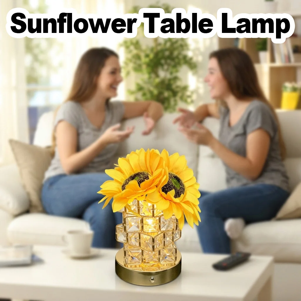 

Rechargeable Sunflower Table Lamp Cordless LED Portable Dimmable Touch Sensor Desk Lamp Acrylic Bedside Light Bedroom Art