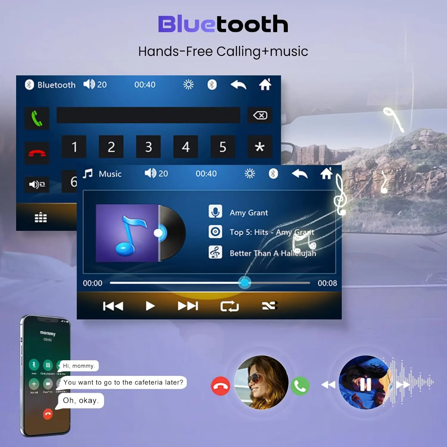 ستيريو سيارة بشاشة لمس عالية الدقة مقاس 7 بوصات مع بلوتوث، USB، AUX، FM، كاميرا خلفية، وصلة مرآة، تحكم في عجلة القيادة